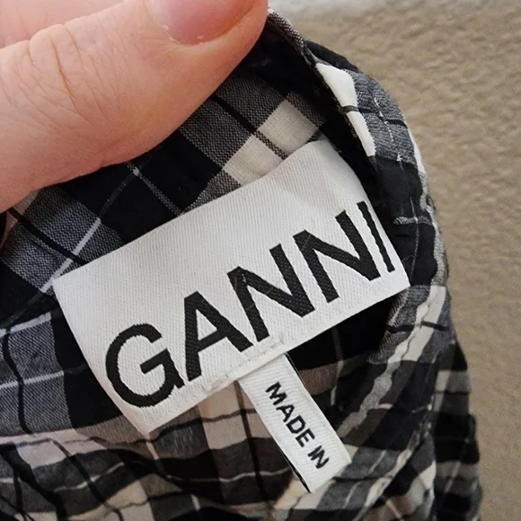 GANNI Check Puffy Long Sleeves Mini Dress 40 - Picture 9 of 9